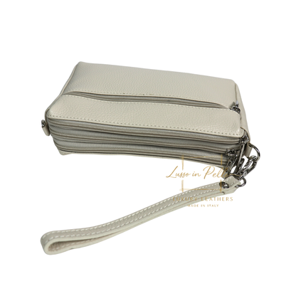 Italian Genuine Leather Multi Zip Crossbody Shoulder Bag