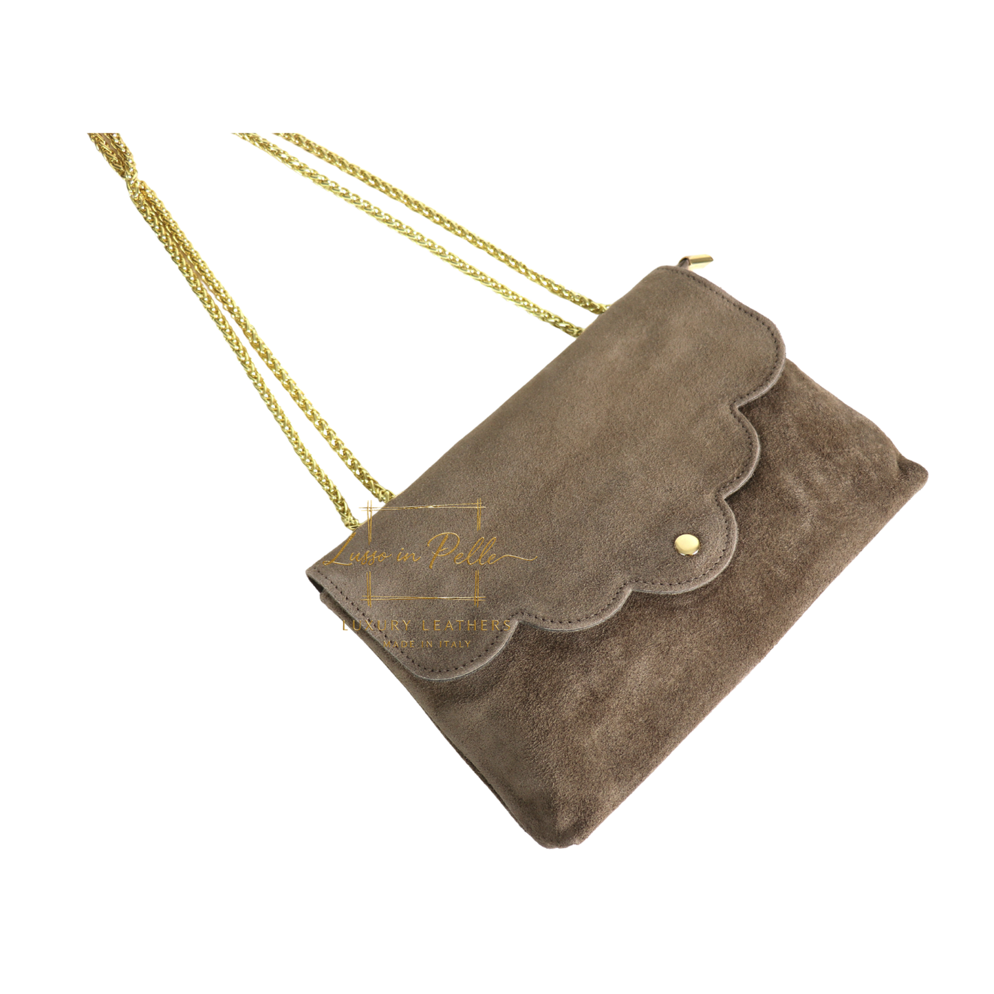 Italian Genuine Leather Scalloped Flap Chain Shoulder Bag