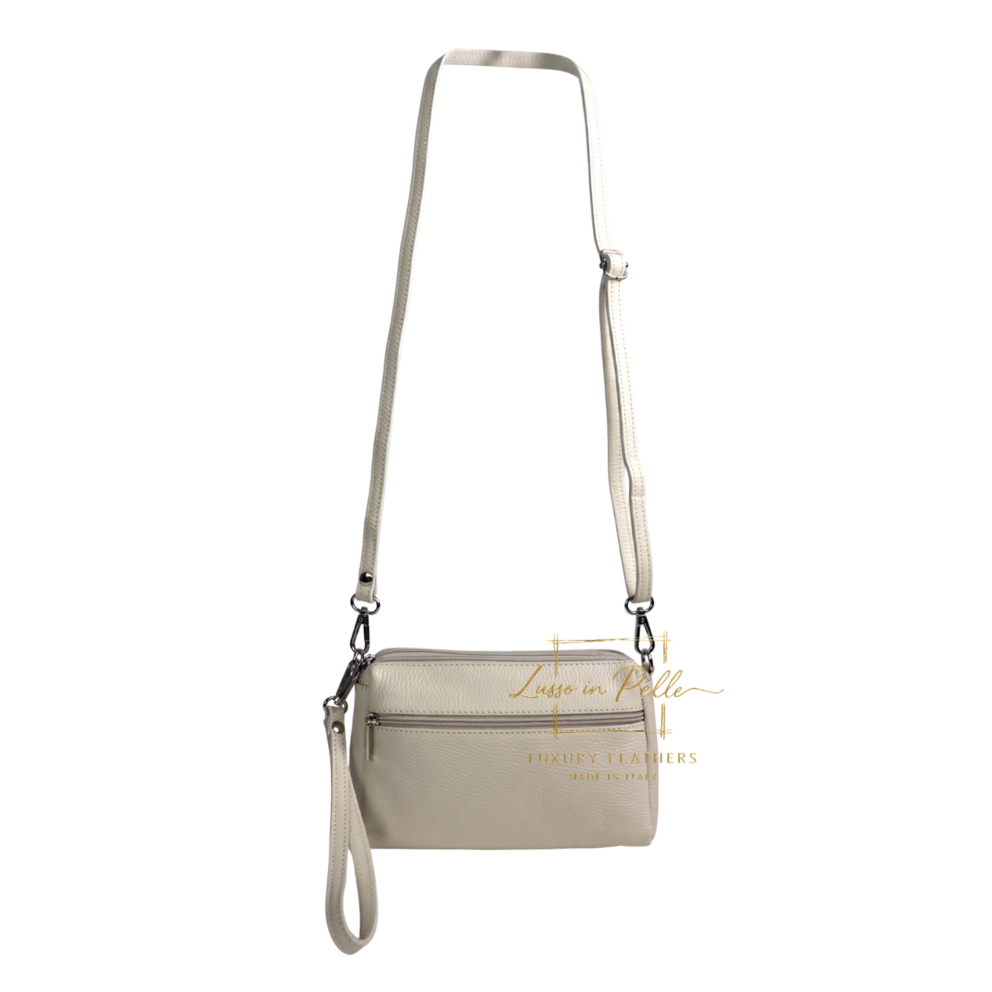 Italian Genuine Leather Multi Zip Crossbody Shoulder Bag