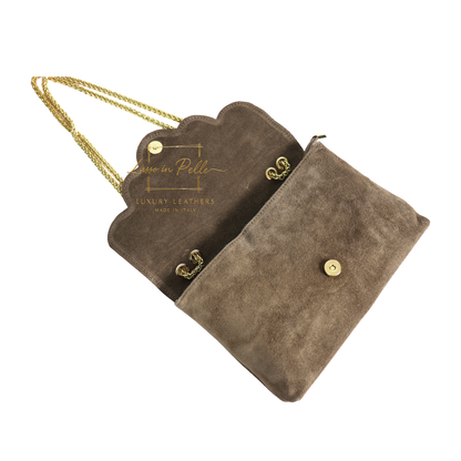 Italian Genuine Leather Scalloped Flap Chain Shoulder Bag