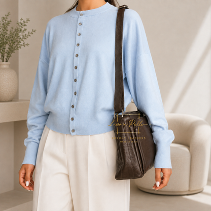 Italian Genuine Leather Multi Compartment Crossbody Bag with Front Zip Pocket
