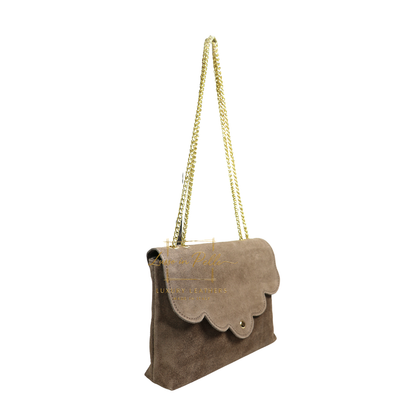 Italian Genuine Leather Scalloped Flap Chain Shoulder Bag