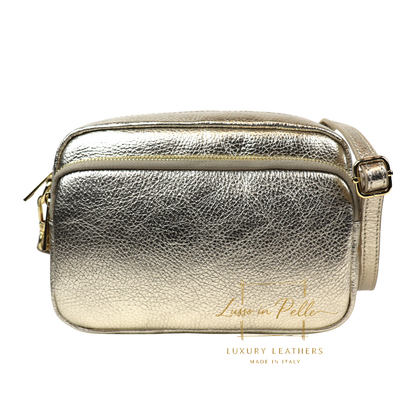 Double Zip Genuine Italian Leather Handbag