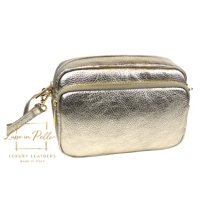 Double Zip Genuine Italian Leather Handbag