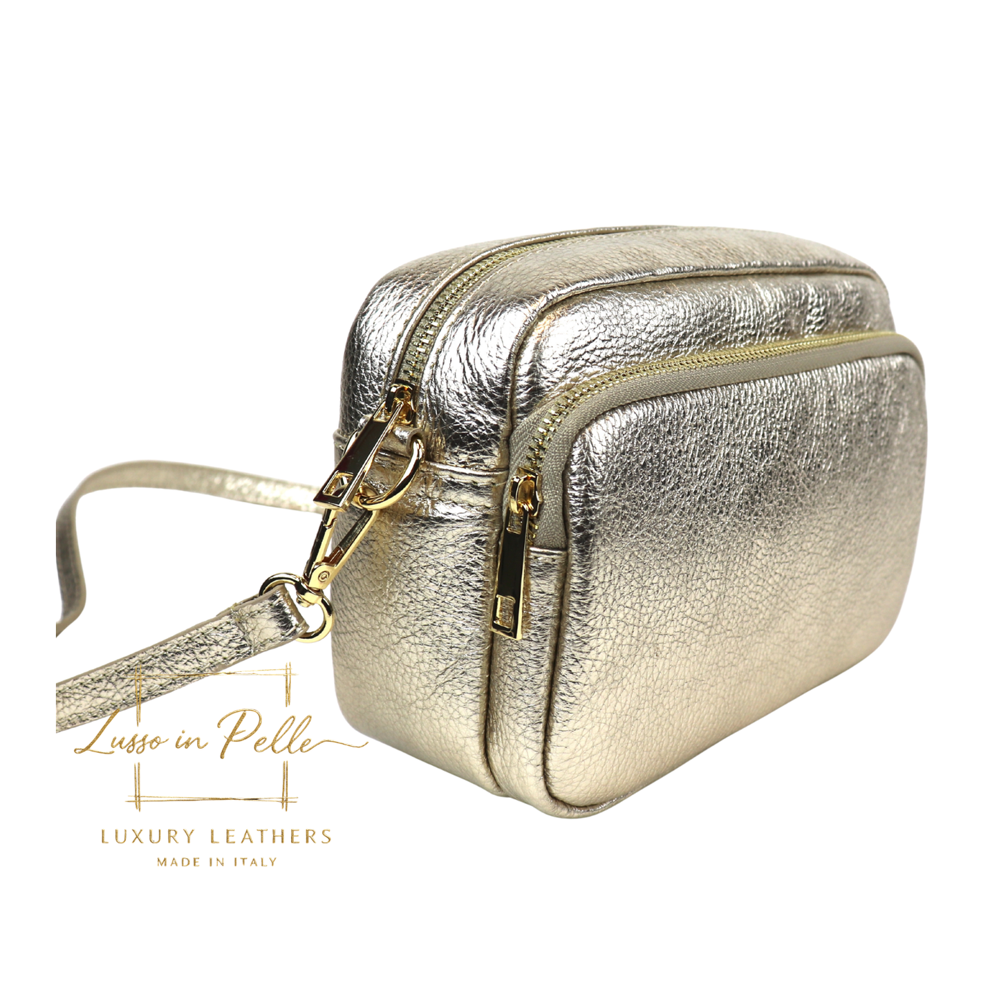 Double Zip Genuine Italian Leather Handbag
