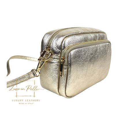 Double Zip Genuine Italian Leather Handbag