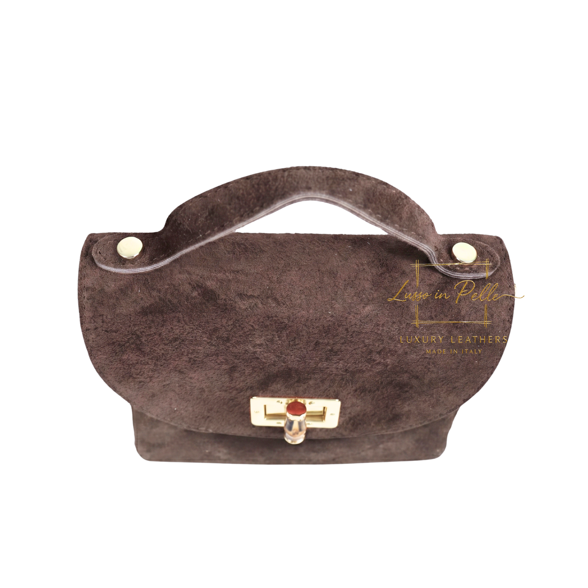 Genuine Suede Mini Top Handle Bag with Bamboo Twist Lock & Chain Strap