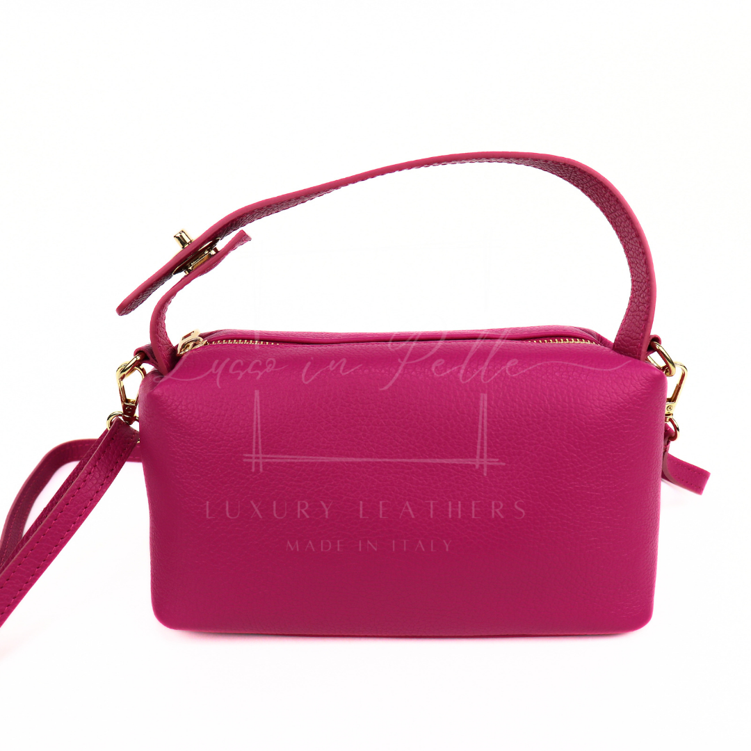 Top Handle Crossbody Leather Bad with Adjustable Detachable Straps - Lussoinpelle Fuchsia Crossbody bags