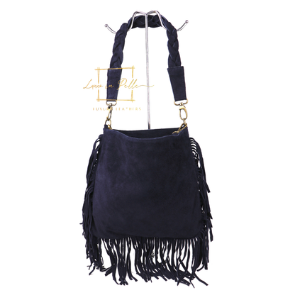 Marina Suede Shoulder & Crossbody Bag with Fringe
