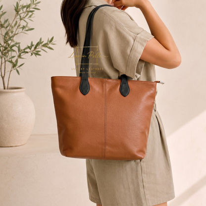 The Essential Tote (Handmade Italian Leather Shoulder Bag Tan Handle)