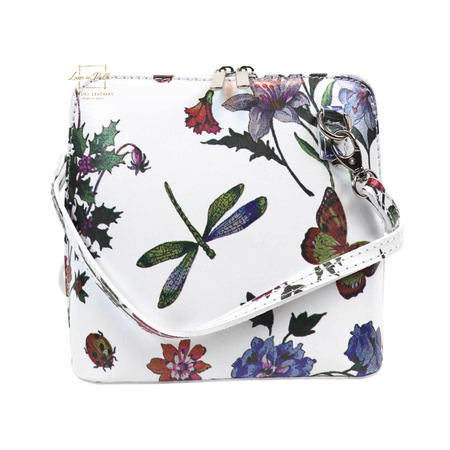 Ella Small Floral Print Genuine Leather Handbag with Detachable Straps