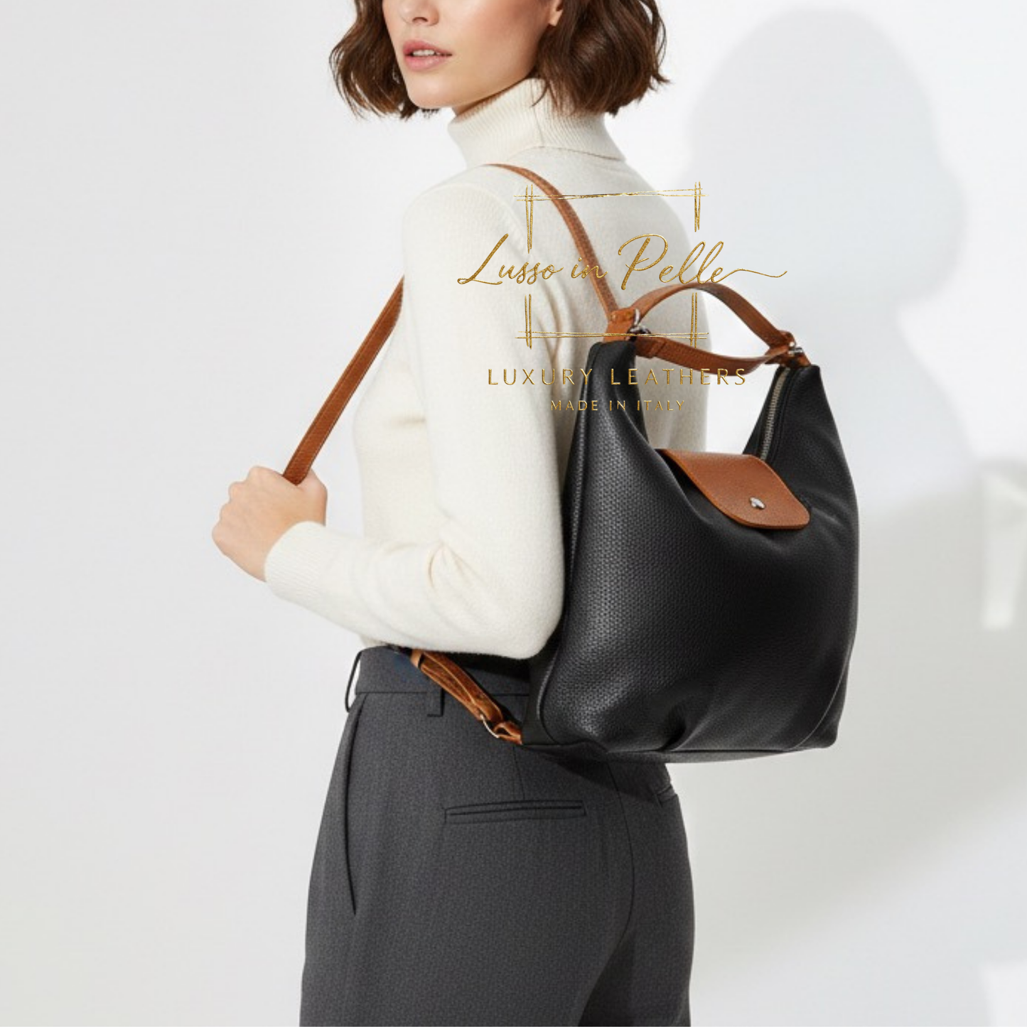 Grain Leather Two-Way Backpack & Crossbody