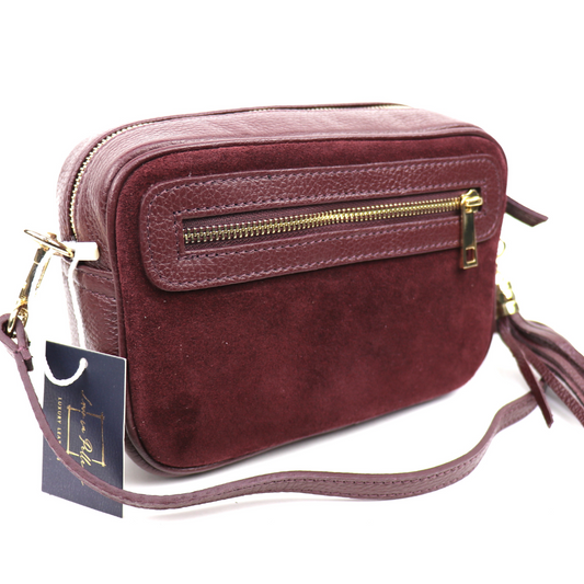 Suede Front Grain Leather Crossbody Shoulder Bag