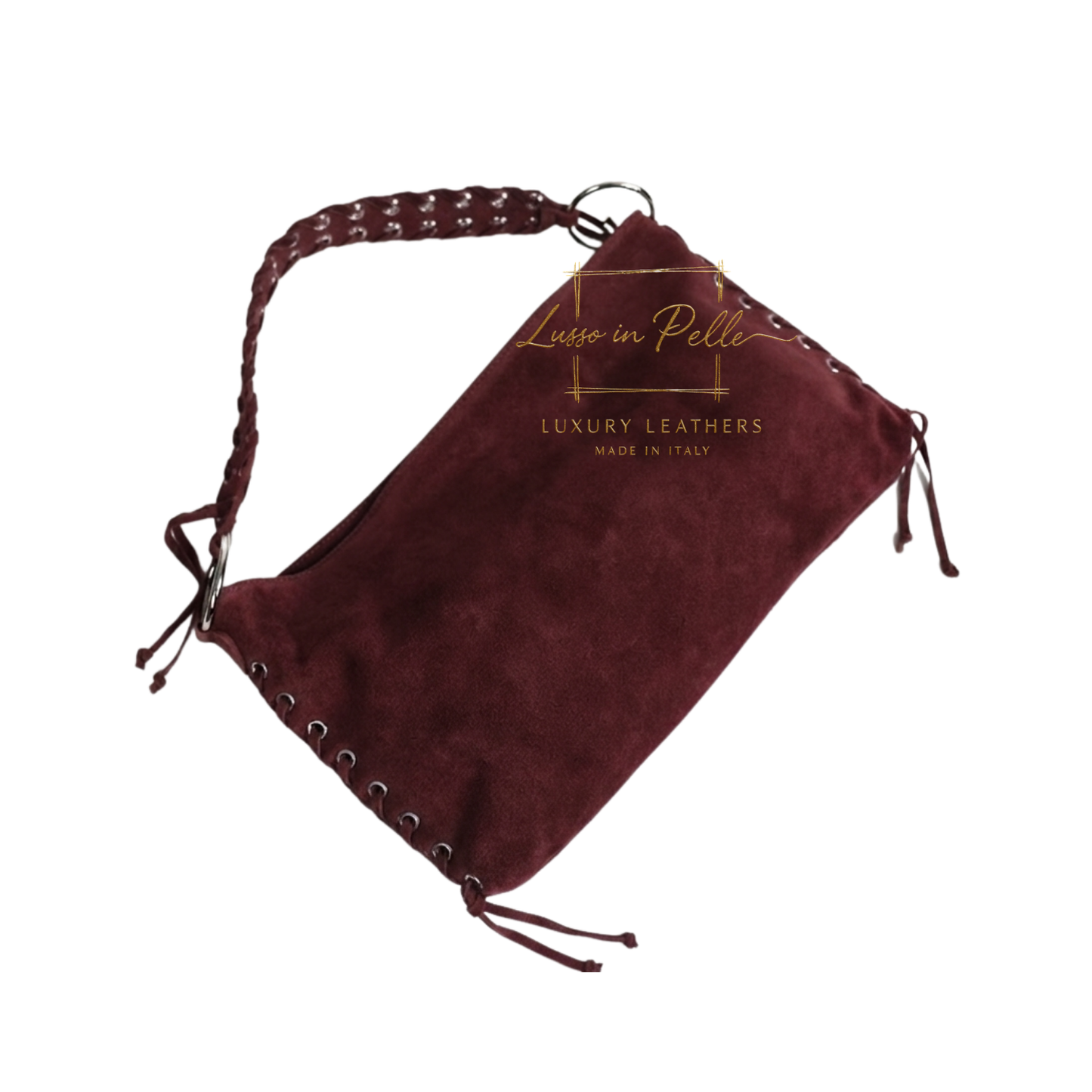 Genuine Suede Shoulder Bag with Lace-Up Detail