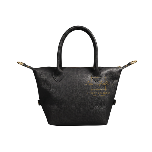 Italian Genuine Leather Tote Handbag with Rounded Top Handles and Zipper Closure