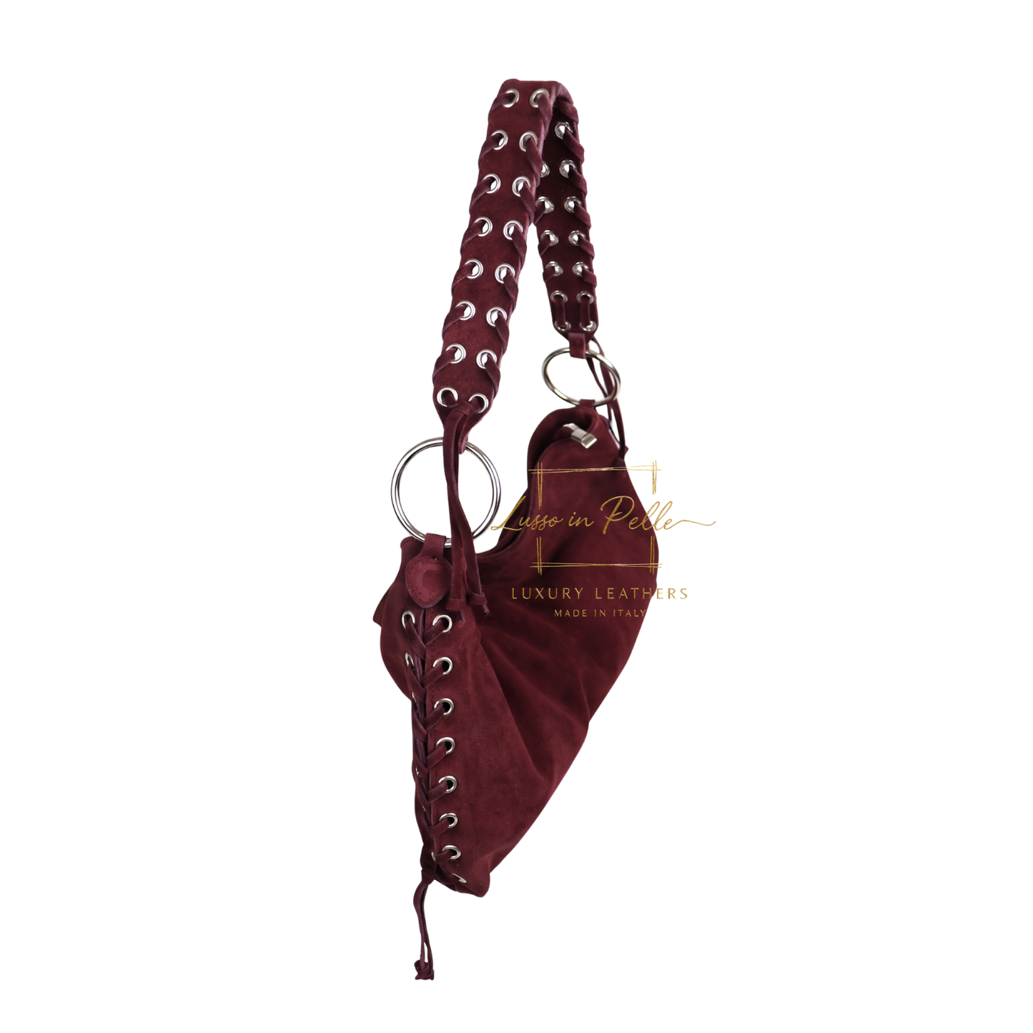 Genuine Suede Shoulder Bag with Lace-Up Detail