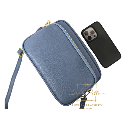 Double Zip Genuine Italian Leather Handbag