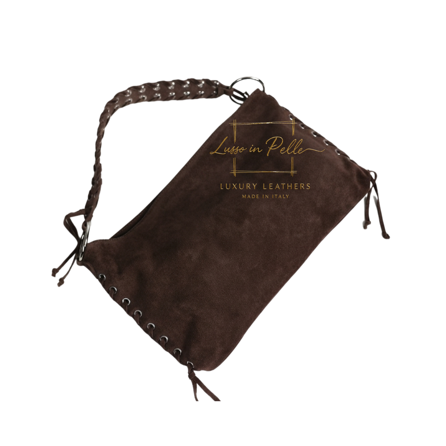 Genuine Suede Shoulder Bag with Lace-Up Detail