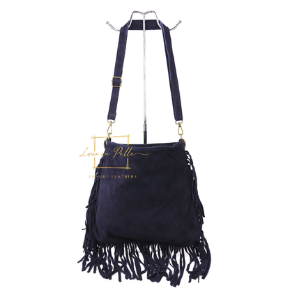 Marina Suede Shoulder & Crossbody Bag with Fringe