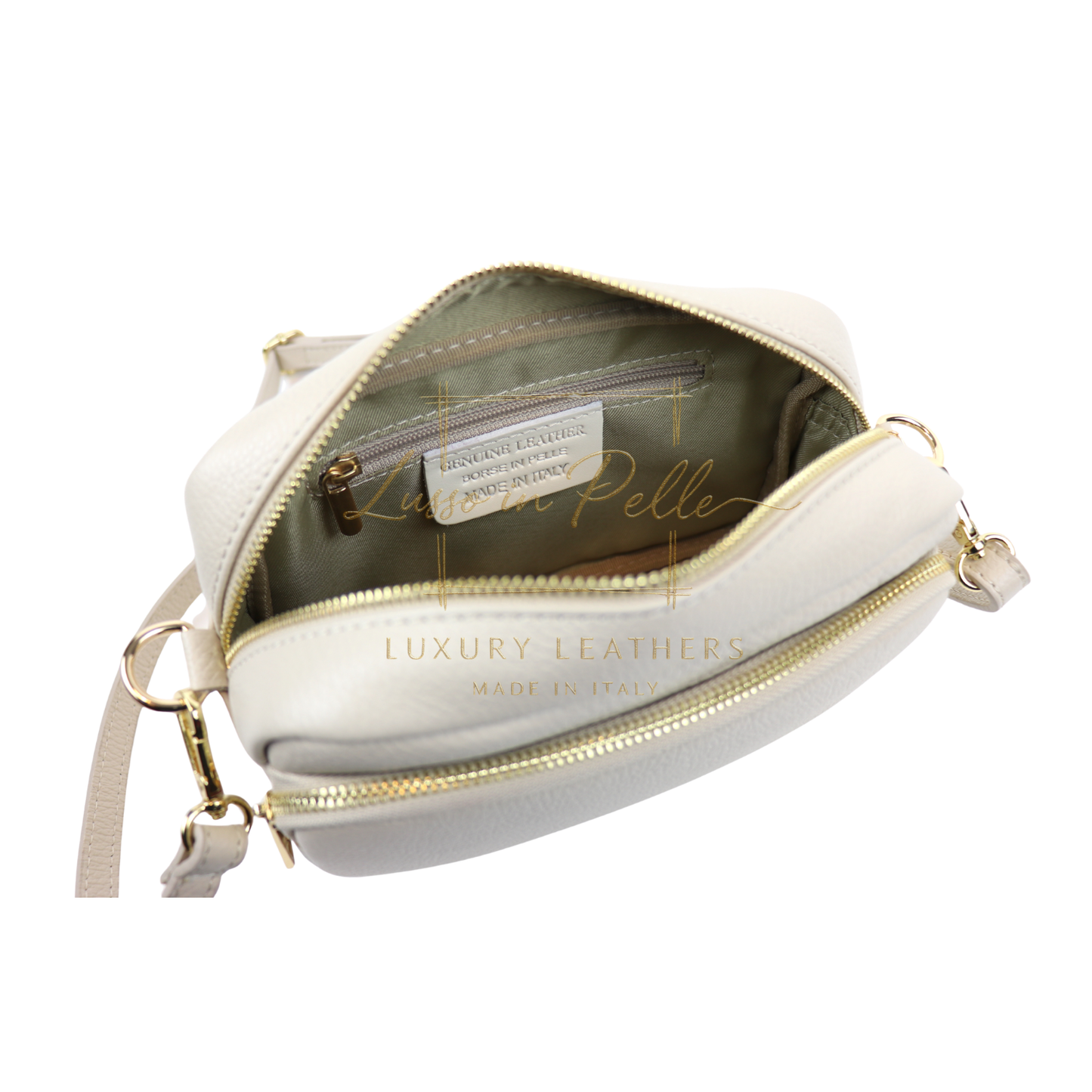 Double Zip Genuine Italian Leather Handbag