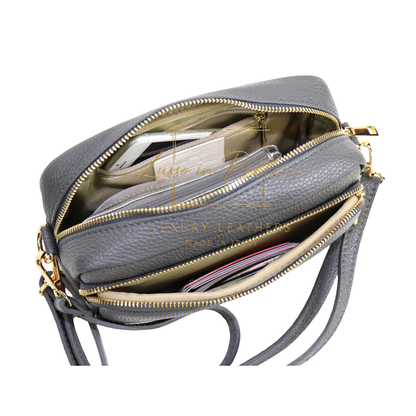 Double Zip Genuine Italian Leather Handbag