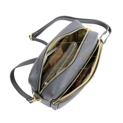 Double Zip Genuine Italian Leather Handbag