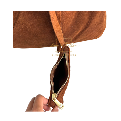 Genuine Suede Hobo Shoulder Bag with Matching Coin Pouch
