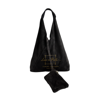 Genuine Suede Hobo Shoulder Bag with Matching Coin Pouch