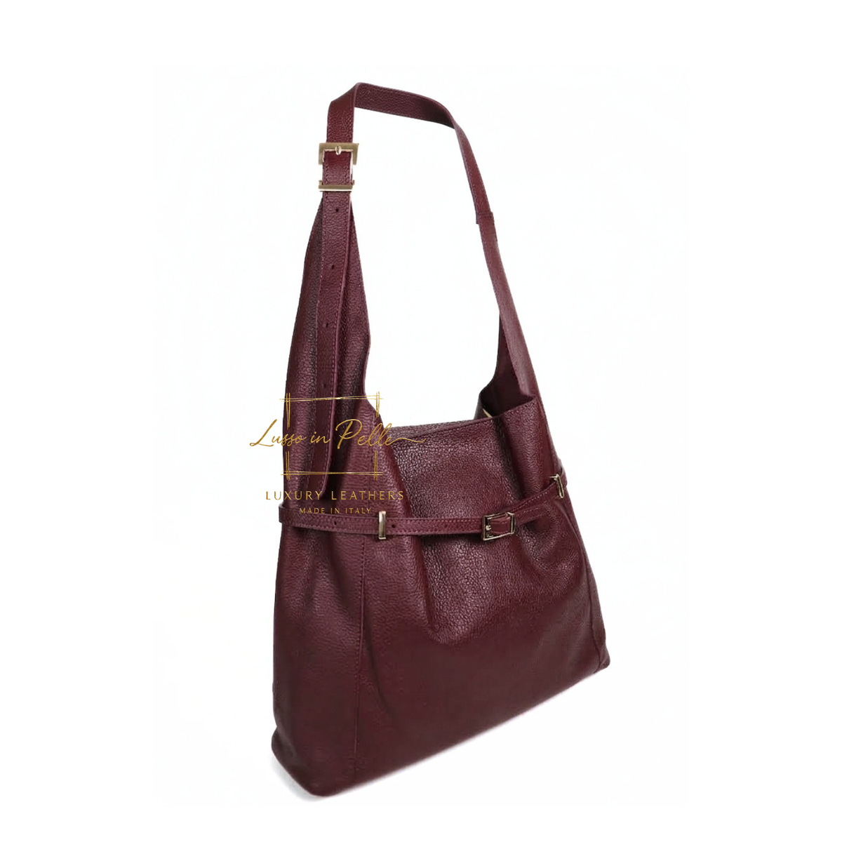Elegant Genuine Leather Hobo Shoulder Bag with Front Buckle Detail