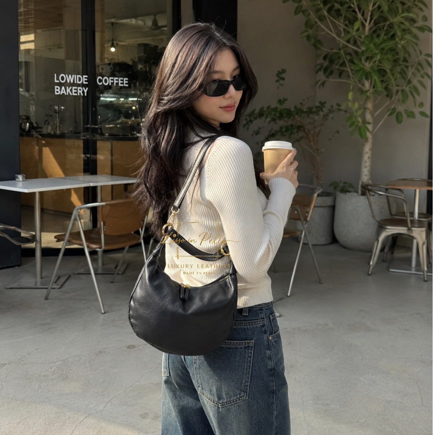 Grain Leather Half Moon Shoulder & Crossbody Bag