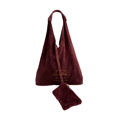 Genuine Suede Hobo Shoulder Bag with Matching Coin Pouch