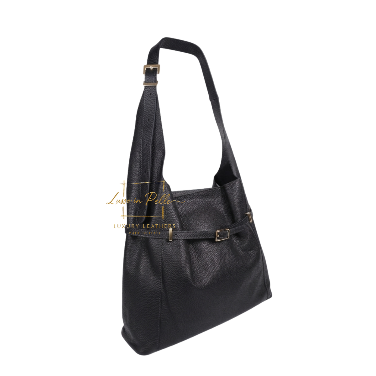 Elegant Genuine Leather Hobo Shoulder Bag with Front Buckle Detail
