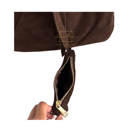 Genuine Suede Hobo Shoulder Bag with Matching Coin Pouch