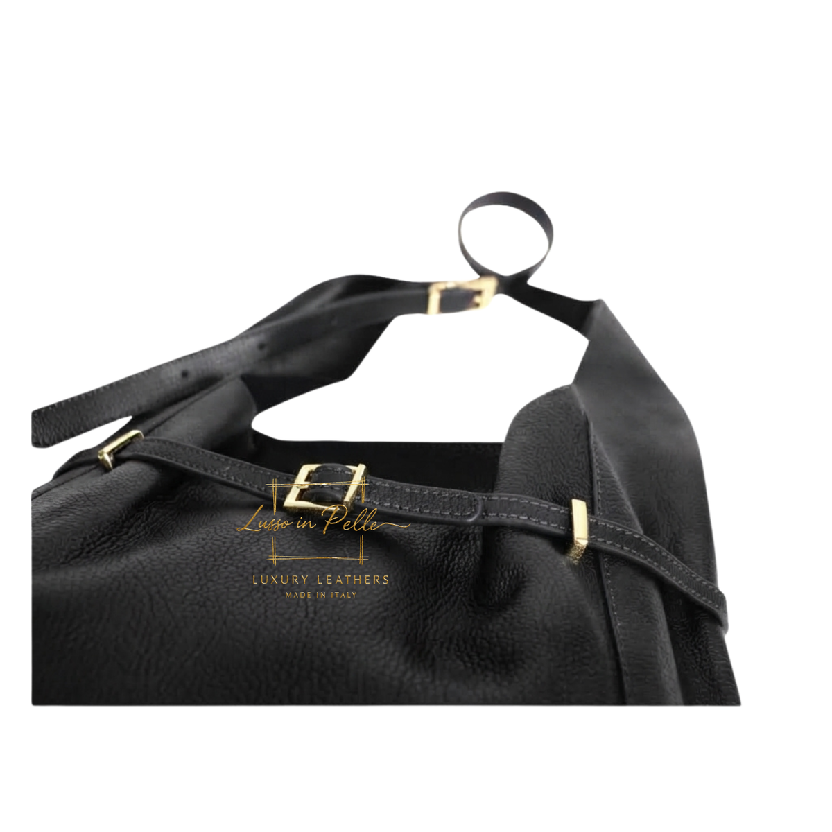 Elegant Genuine Leather Hobo Shoulder Bag with Front Buckle Detail