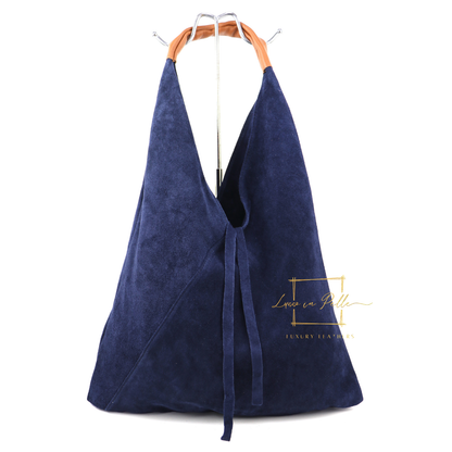 Milano Italian Suede Slouch Hobo Bag with Tan Leather Handle