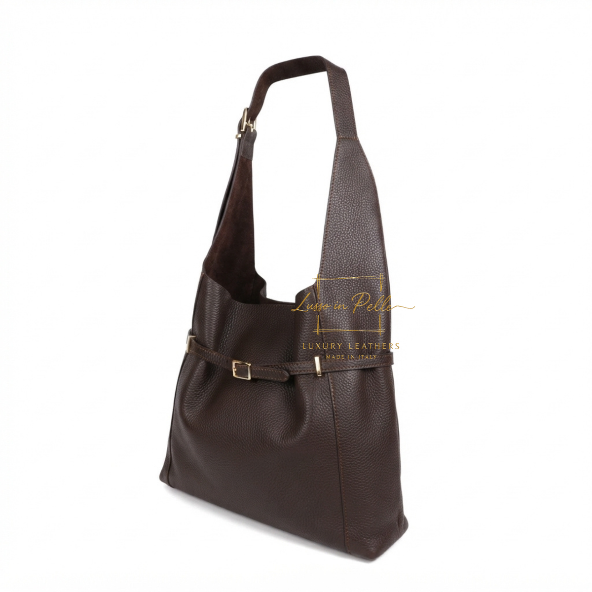 Elegant Genuine Leather Hobo Shoulder Bag with Front Buckle Detail