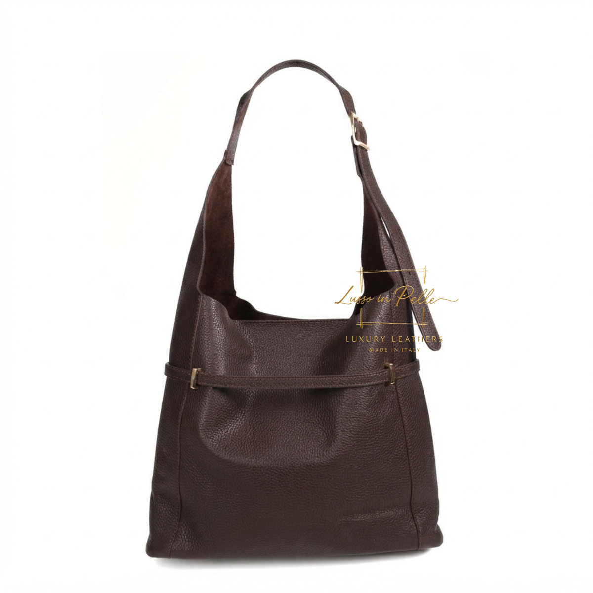 Elegant Genuine Leather Hobo Shoulder Bag with Front Buckle Detail