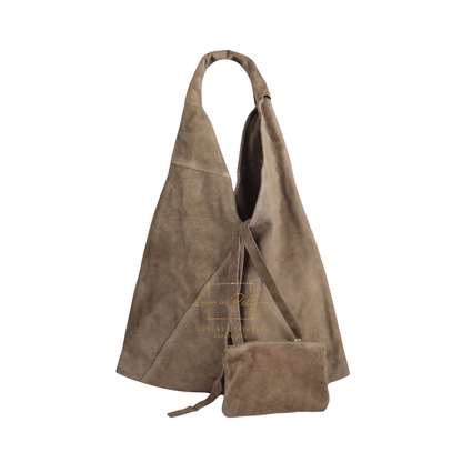 Genuine Suede Hobo Shoulder Bag with Matching Coin Pouch