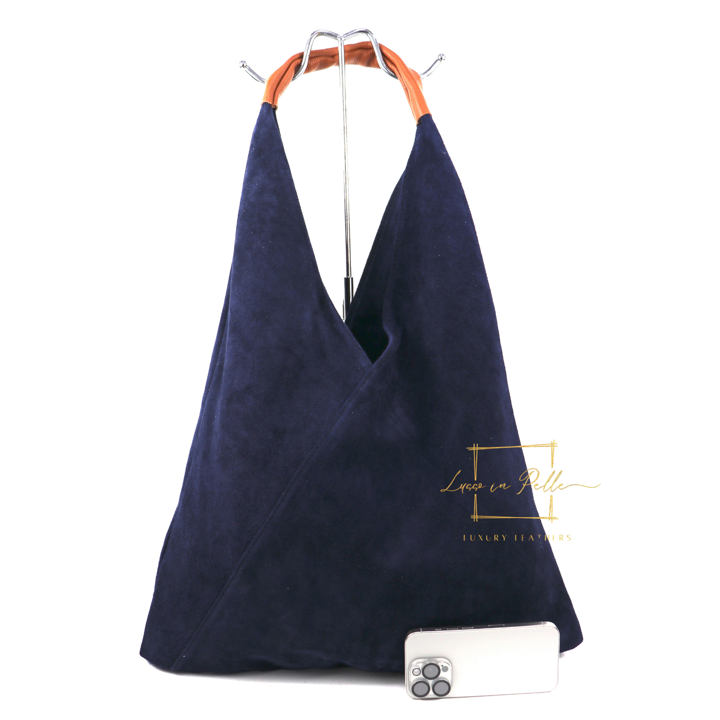 Milano Italian Suede Slouch Hobo Bag with Tan Leather Handle