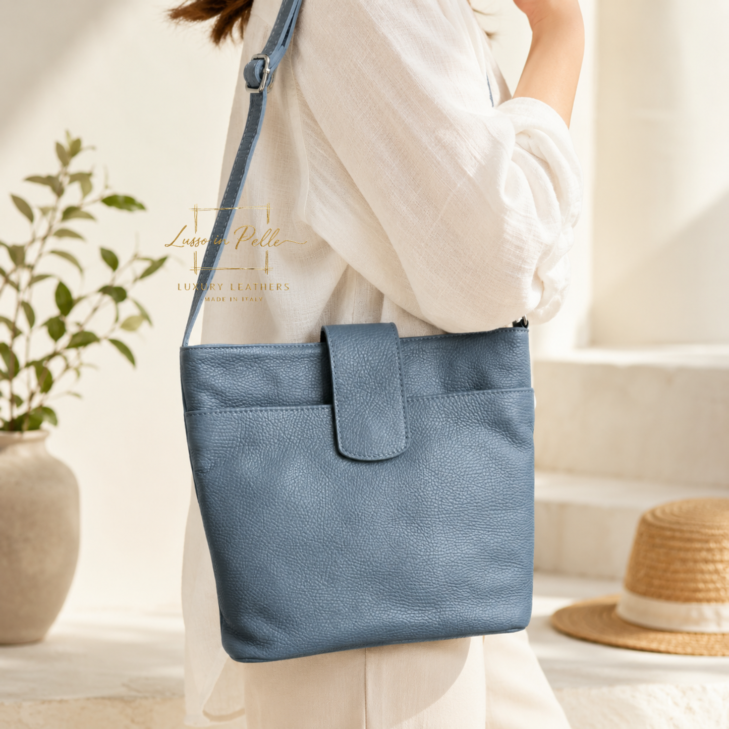 Italian Leather Shoulder/Crossbody Bag with Adjustable Straps