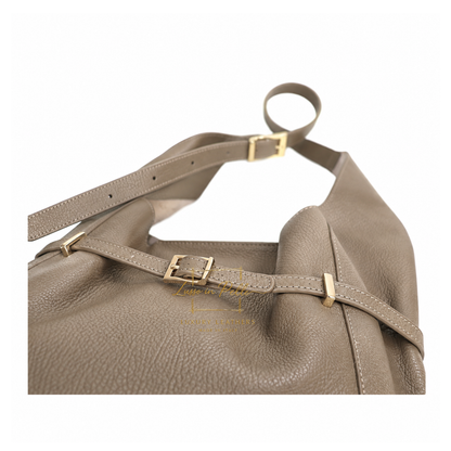 Elegant Genuine Leather Hobo Shoulder Bag with Front Buckle Detail