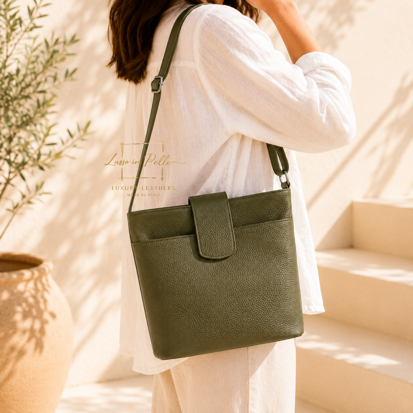 Italian Leather Shoulder/Crossbody Bag with Adjustable Straps