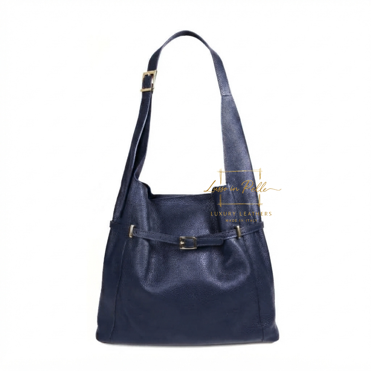 Elegant Genuine Leather Hobo Shoulder Bag with Front Buckle Detail