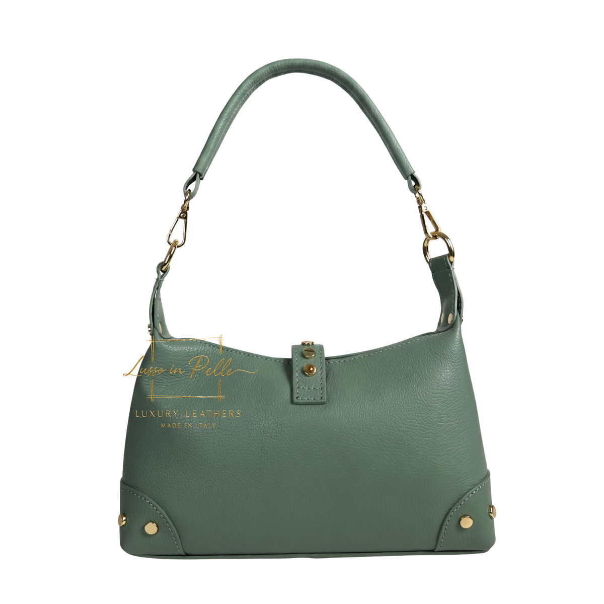 Genuine Leather Shoulder Bag with Stud Detail & Adjustable Detachable Strap