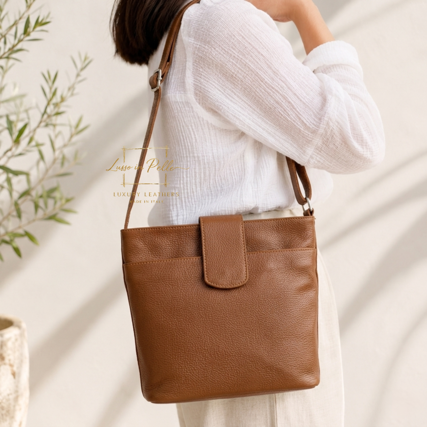 Italian Leather Shoulder/Crossbody Bag with Adjustable Straps