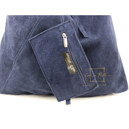 Milano Italian Suede Slouch Hobo Bag with Tan Leather Handle