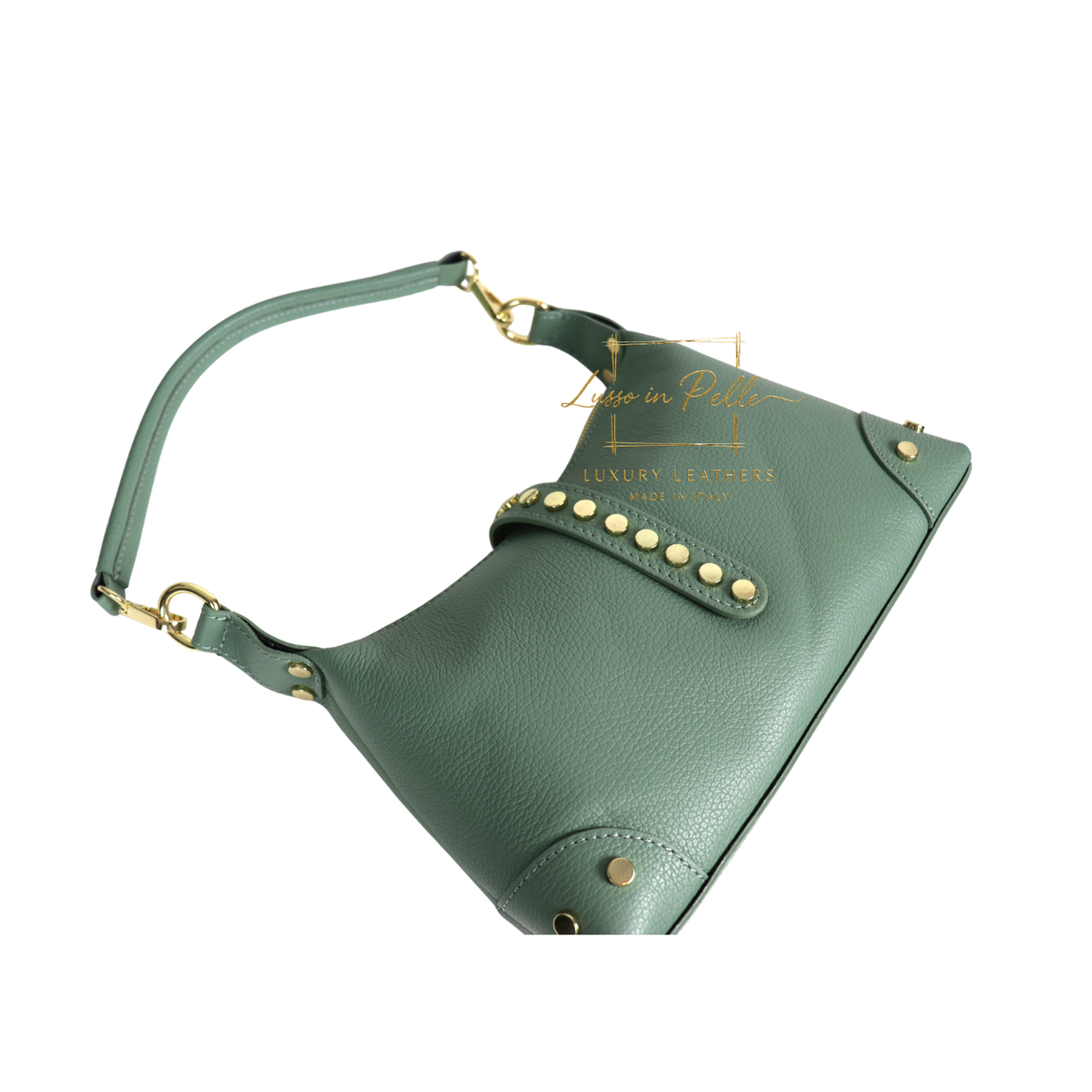 Genuine Leather Shoulder Bag with Stud Detail & Adjustable Detachable Strap