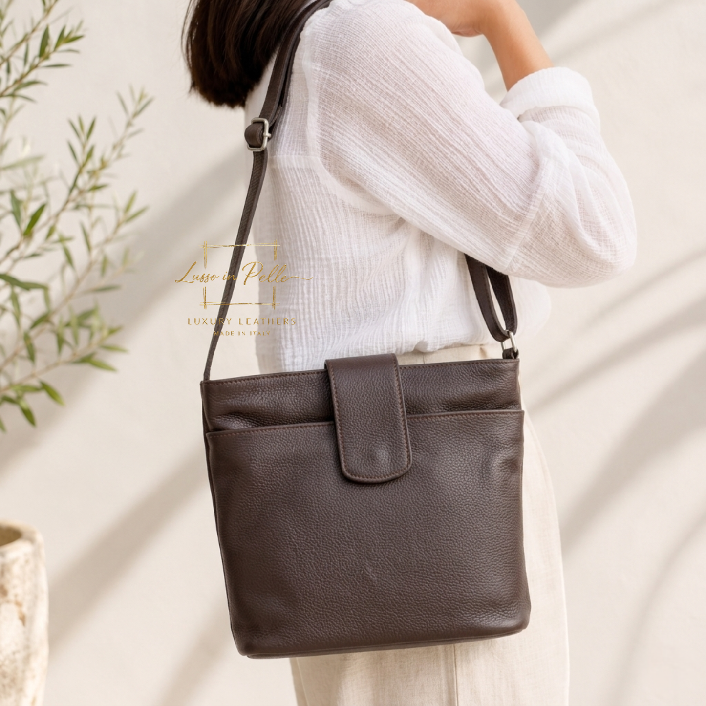 Italian Leather Shoulder/Crossbody Bag with Adjustable Straps