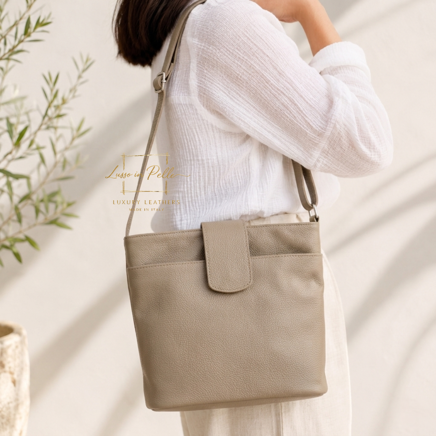Italian Leather Shoulder/Crossbody Bag with Adjustable Straps