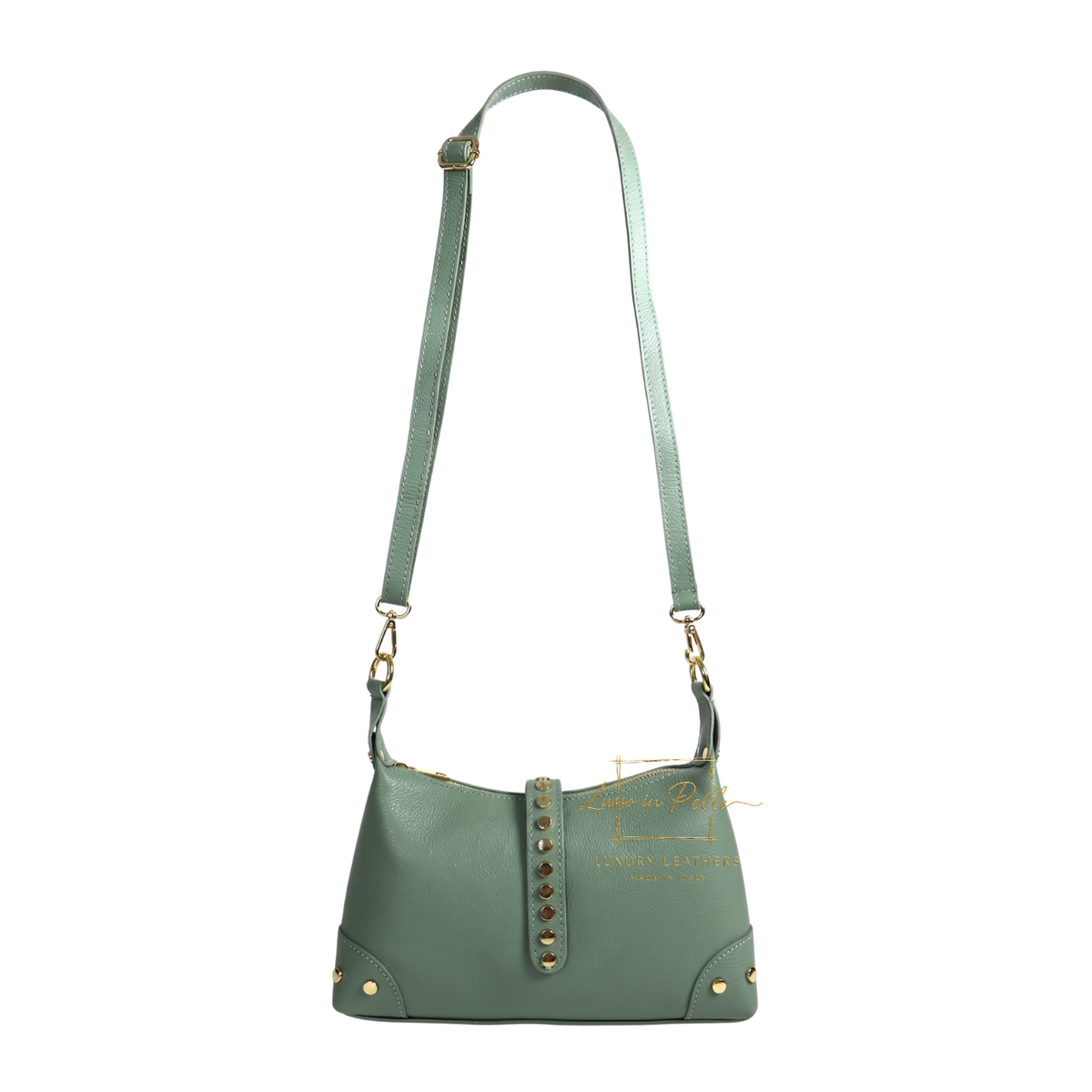 Genuine Leather Shoulder Bag with Stud Detail & Adjustable Detachable Strap